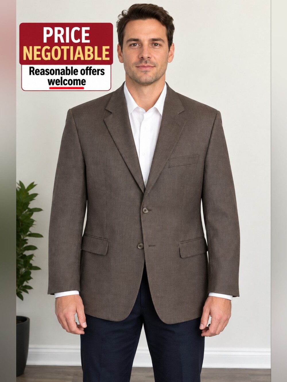 Lauren Ralph Lauren Luxury 100% Wool Blazer Men’s 44R Brown Two Button ''OBO''